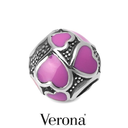 Srebrna zawieszka Elemento Verona Z41326 Fioletowe serca