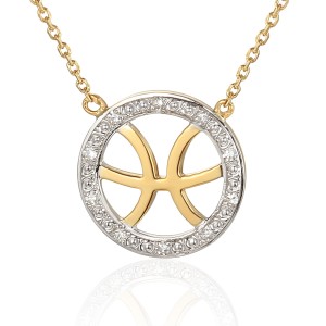 Znak Zodiaku Ryby Złoty Naszyjnik z Diamentami 0,03ct 