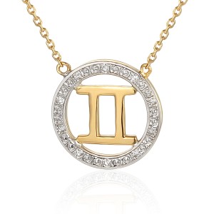 Znak Zodiaku Bliźnięta Złoty Naszyjnik z Diamentami 0,03ct 