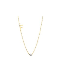 Złoty naszyjnik z literką F i brylantem 0,02ct