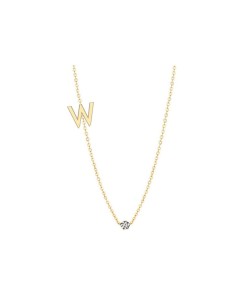 Złoty Naszyjnik z Literką W i brylantem 0,02ct 