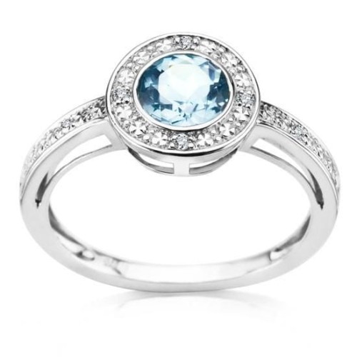 Złoty pierścionek błękitny topaz i diamenty Verona 2414WBT