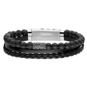 Bransoletka Męska skóra i lawa wulkaniczna Manoki BA915B