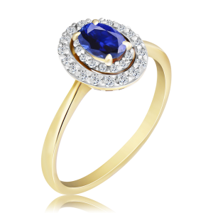 Złoty Pierścionek z szafirem i diamentami 0,78ct 