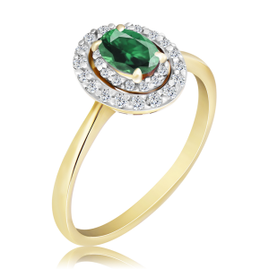 Złoty Pierścionek ze szmaragdem i diamentami 0,64ct  