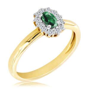 Złoty Pierścionek ze szmaragdem i diamentami 0,32ct 
