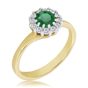 Złoty Pierścionek ze szmaragdem i diamentami 0,60ct 