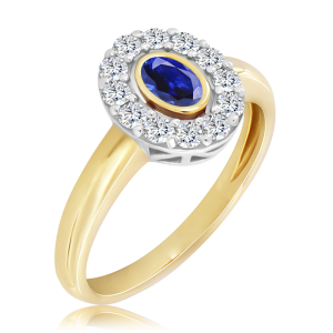 Złoty Pierścionek z szafirem i diamentami 0,70ct   
