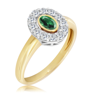Złoty Pierścionek ze szmaragdem i diamentami 0,60ct    
