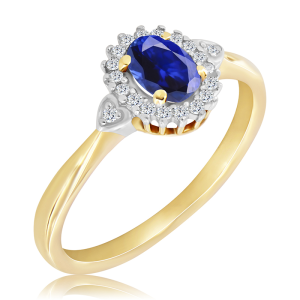 Złoty Pierścionek z szafirem i diamentami 0,66ct
