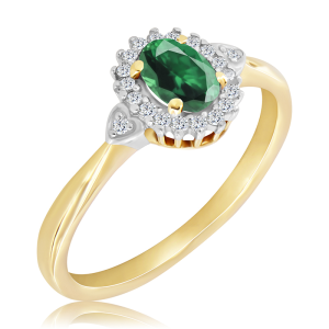 Złoty Pierścionek ze szmaragdem i diamentami 0,52ct 