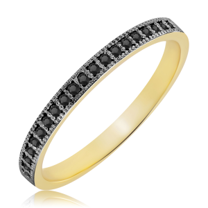 Złoty Pierścionek - Obrączka z  czarnymi diamentami 0,14ct 