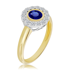Złoty Pierścionek z szafirem i diamentami 1,00ct