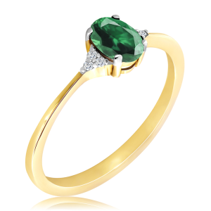 Złoty Pierścionek ze szmaragdem i diamentami 0,42ct 