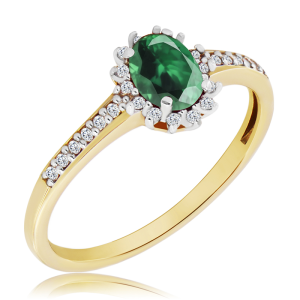 Złoty Pierścionek ze szmaragdem i diamentami 0,51ct  
