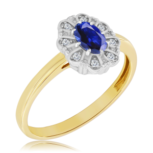 Złoty Pierścionek z szafirem i diamentami 0,61ct    