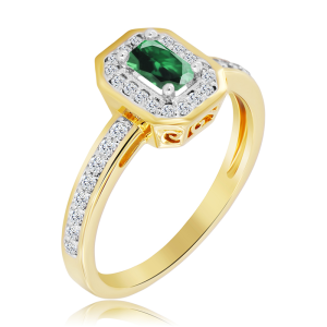 Złoty Pierścionek ze szmaragdem i diamentami 0,58ct     