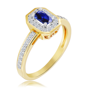Złoty Pierścionek z szafirem i diamentami 0,53ct      