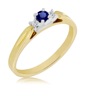 Złoty Pierścionek z szafirem i diamentami 0,18ct     