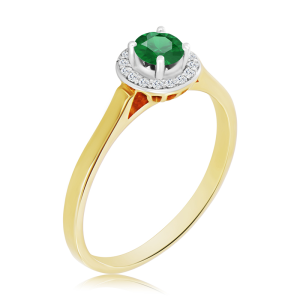 Złoty Pierścionek ze szmaragdem i diamentami 0,28ct 