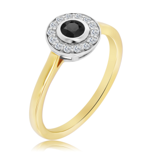 Złoty Pierścionek z czarnym i białymi diamentami 0,50ct 