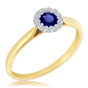 Złoty Pierścionek z szafirem i diamentami 0,39ct     