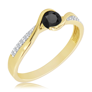 Złoty Pierścionek z czarnym i białymi diamentami 0,42ct 