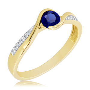 Złoty Pierścionek z szafirem i diamentami 0,37ct     