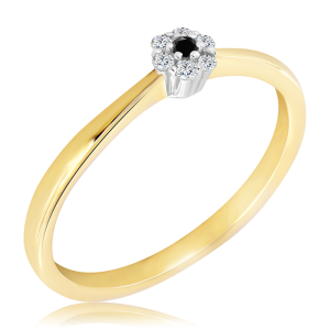 Złoty Pierścionek z czarnym i białymi diamentami 0,08ct