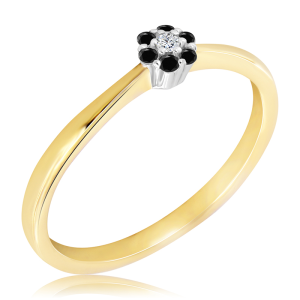 Złoty Pierścionek z białym i czarnymi diamentami 0,09ct