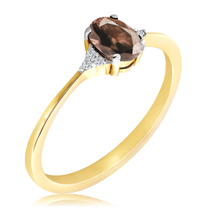 Złoty Pierścionek z kwarcem i diamentami 0,45ct 