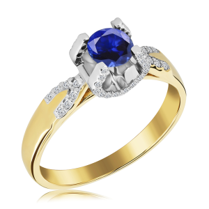 Ekskluzywny Złoty Pierścionek z szafirem i diamentami 0,77ct