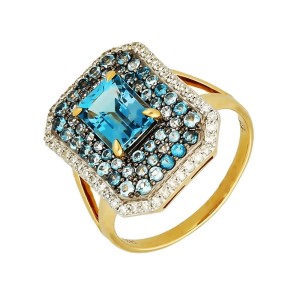 Złoty pierścionek z Brylantami i Topazami