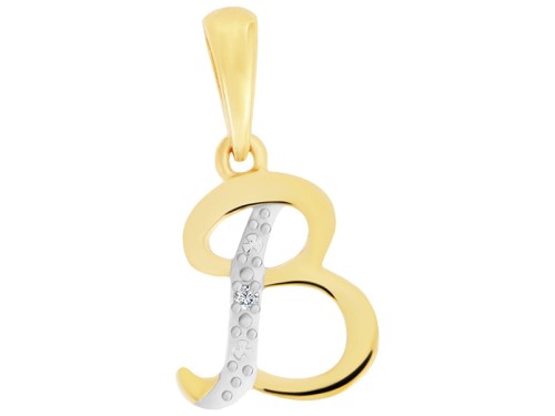Złota zawieszka literka B z diamentem 0,01ct. próba 585