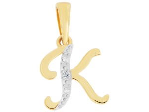 Złota zawieszka literka K z diamentem 0,01ct. próba 585  