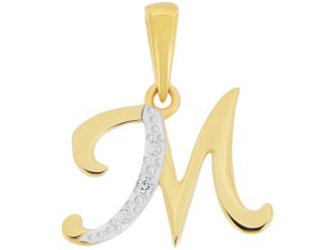 Złota zawieszka literka M z diamentem 0,01ct. próba 585  