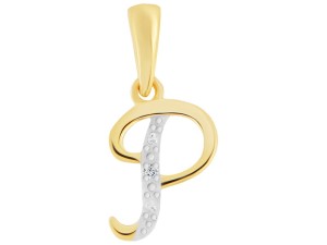 Złota zawieszka literka P z diamentem 0,01ct. próba 585    