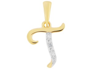 Złota zawieszka literka T z diamentem 0,01ct. próba 585      