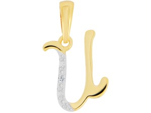 Złota zawieszka literka U z diamentem 0,01ct. próba 585      