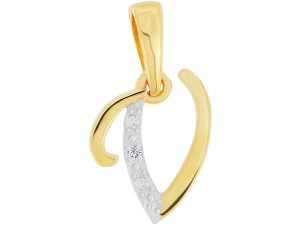 Złota zawieszka literka V z diamentem 0,01ct. próba 585   