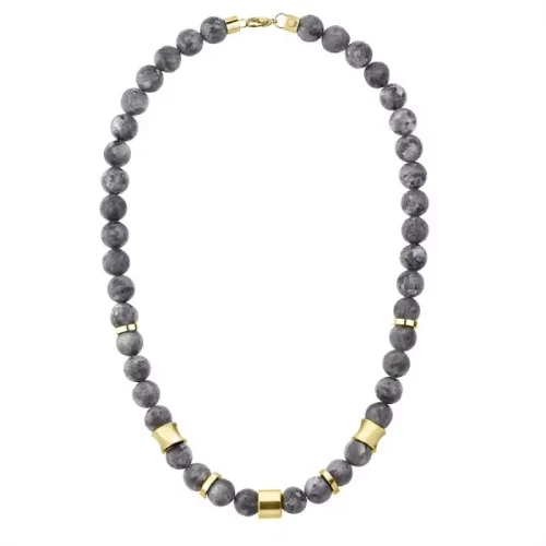 Naszyjnik Męski Manoki WA653SG z szarymi dużymi koralikami larvikit