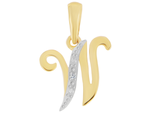 Złota zawieszka literka W z diamentem 0,01ct. próba 585  