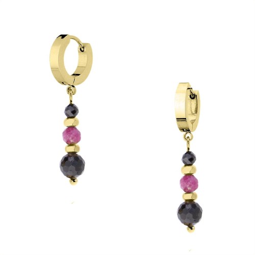 Kolczyki Stalowe Manoki KA214GR z turmalinem i rubinem