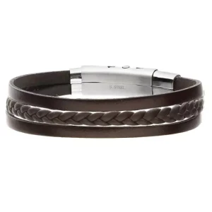 Bransoletka męska skórzana brązowa  Manoki  BA439A