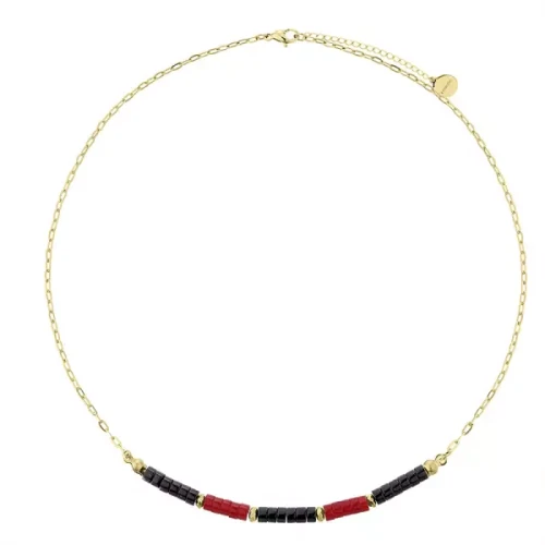 Naszyjnik Pozłacany Manoki WA794GR z czerwonym koralem i czarnym onyksem