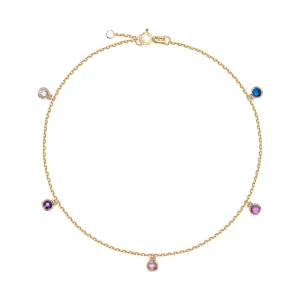 Złota bransoletka na nogę Verona DG17172 Kolorowe Cyrkonie