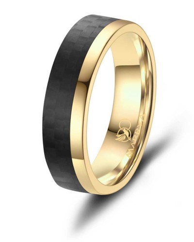 Obrączka z Karbonem i Stalą ES-24 Gold  męska