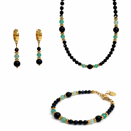  Zestaw biżuterii z turmalinem i szmaragdem Manoki