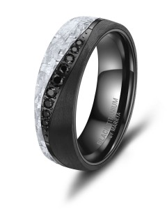 Obrączka z Czarnego Tytanu i Szaro-białego Carbonu BT-13 Damska 