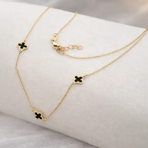 Złoty naszyjnik NAEK5100 CZARNE KONICZYNKI